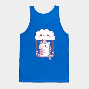 Cute Little Unicorn Drinking Bubble Tea On Cloud Swing Tank Top